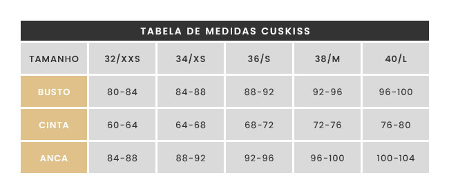 Tabela de Medidas - Cuskiss